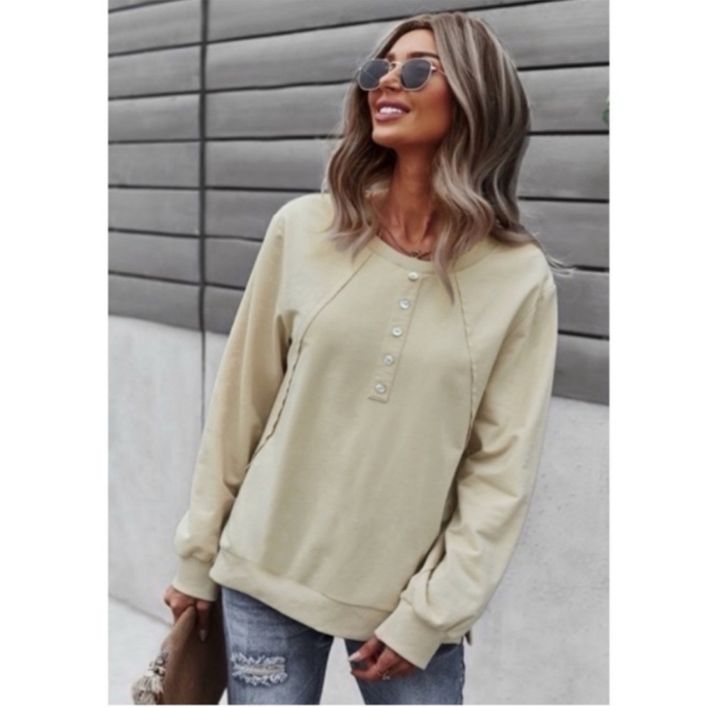 💛 Fun Beige Crewneck Long-Sleeved Top